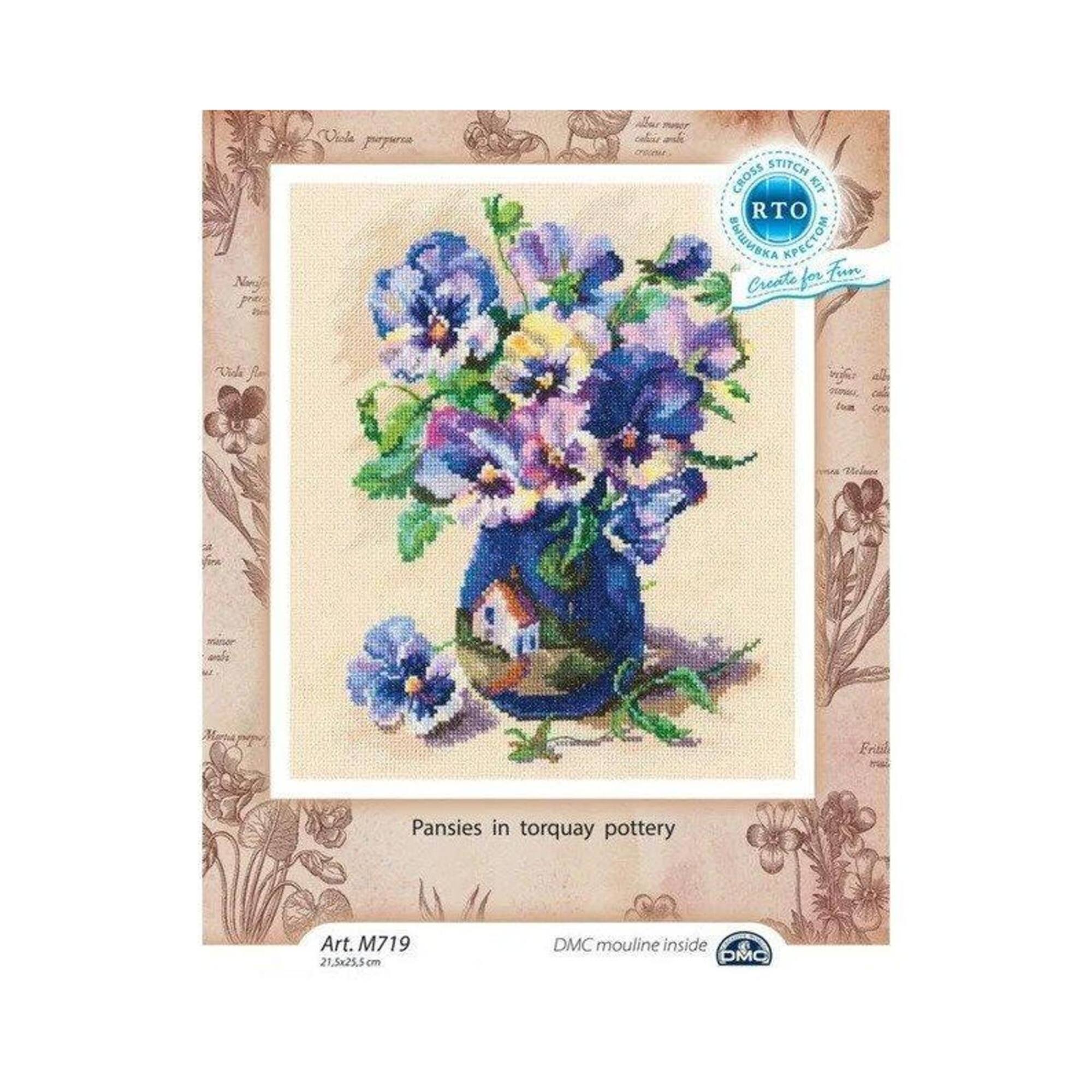 RTO Cross-stitch Kit "Pansies in torquay pottery"